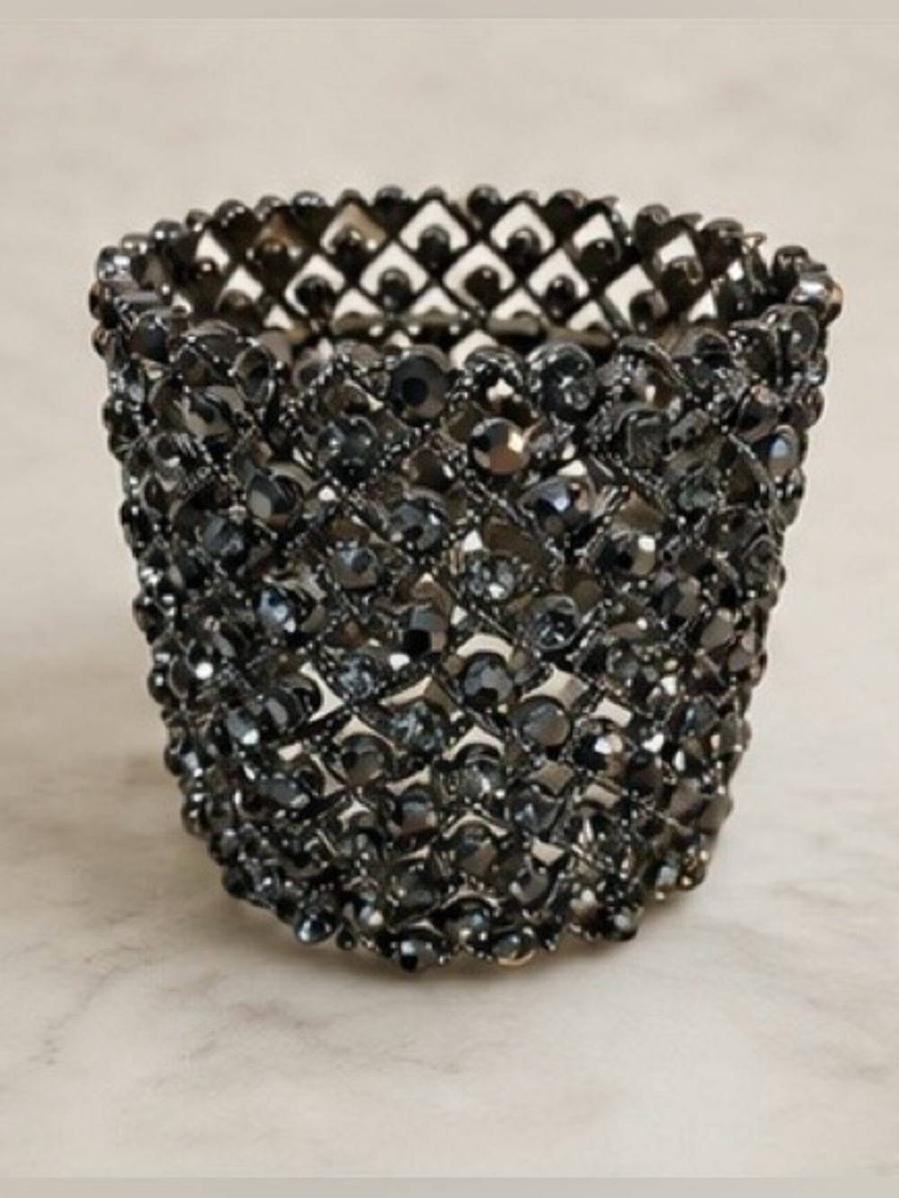 Silver Crystal Stretch Bracelet Rhinestone Wide Statement Cuff - Picture 8 of 8